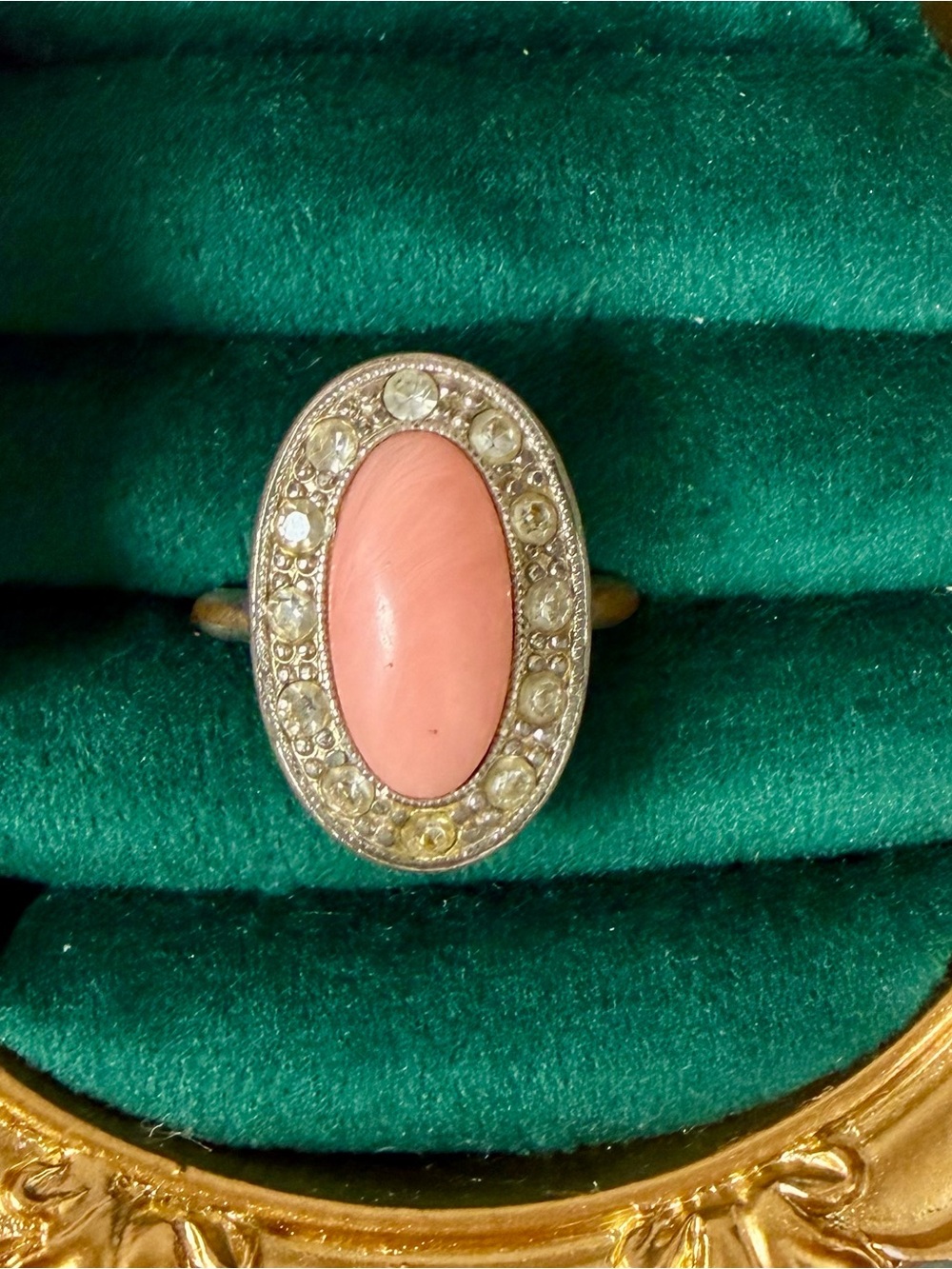 Avon Pink Cabochon Ring with Clear CZ Halo